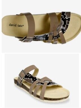 David Tate NEW Snakeskin Patent Pleather Strappy Classic Slip On WARM Sandal 8W